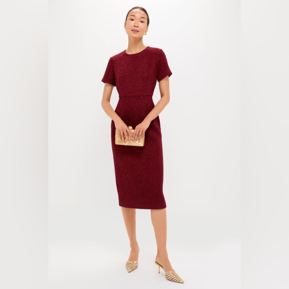 NWT hyacinth house Burgundy Shimmer Boucle Pinot Midi Dress - Picture 1 of 4
